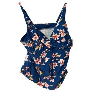 George Blue Pink Floral Adjustable Strap Padded Modest Tankini Top Size Large